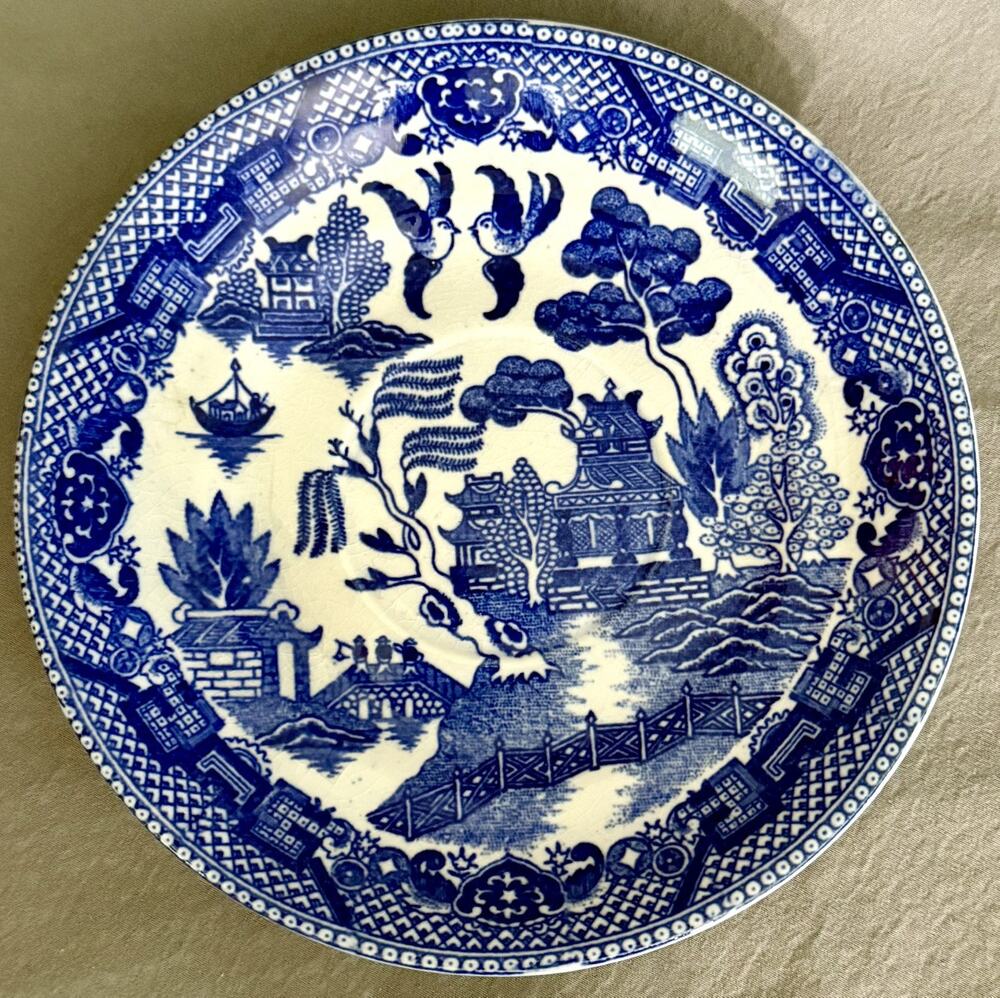 Stamped JAPAN Blue Willow Pattern ~6” Saucer Plate Blue & White Japanese